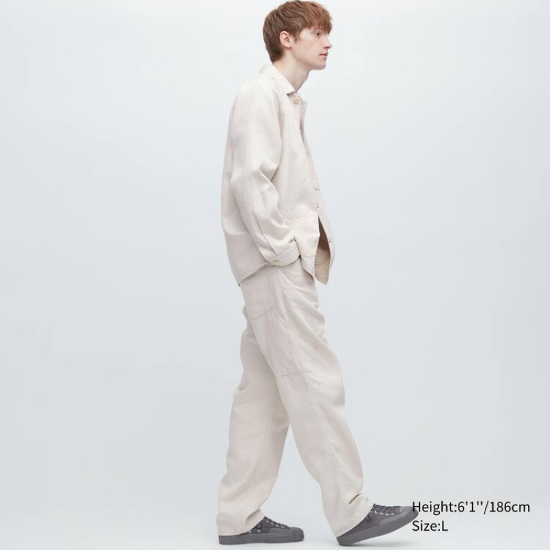 Pánské Obleky Uniqlo Bavlněné Linen Blend Pracovní Bílé | YBTJPSR-83