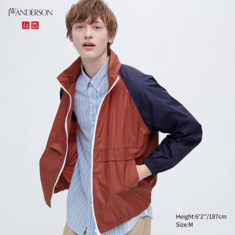 Pánské Parka Uniqlo Jw Anderson Colour Block Uv Protection Červené | ZXBMUHS-42