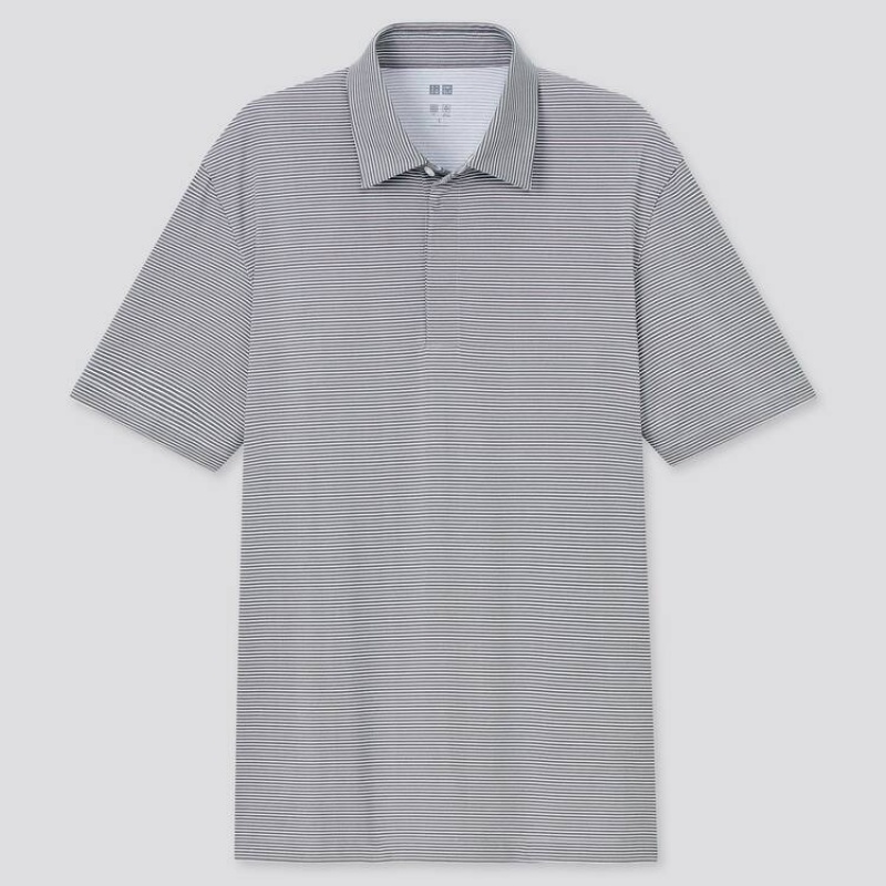 Pánské Polo Triko Uniqlo Airism Fly Front Pruhovaný (2021 Season) Šedé | YXFWHMU-06