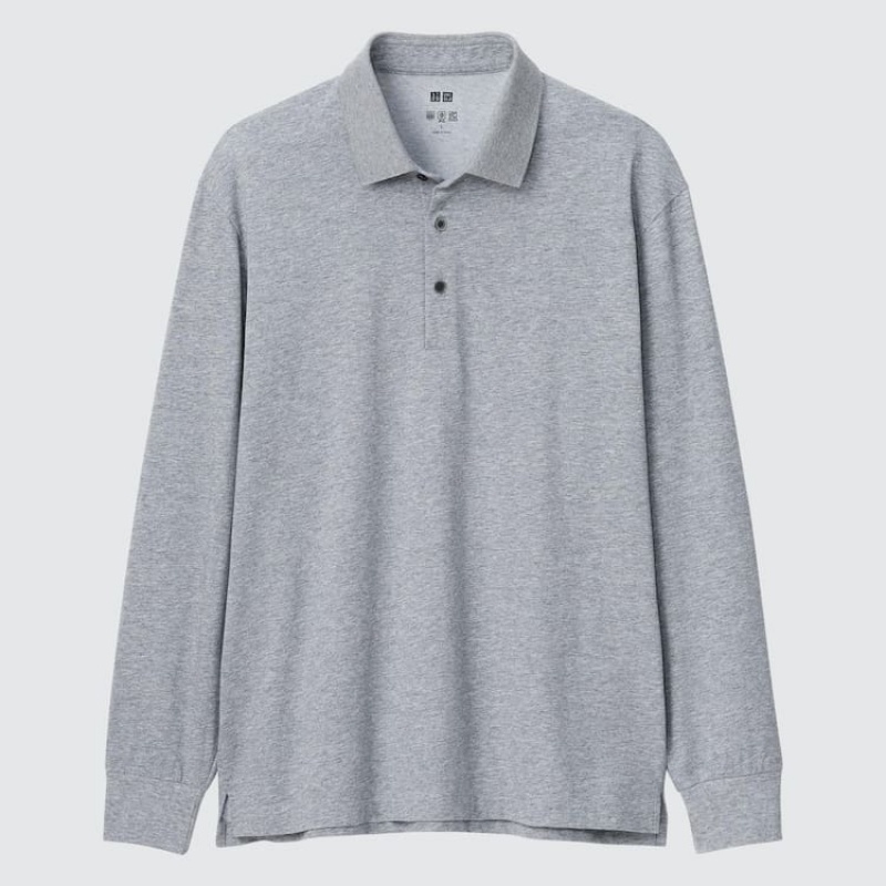 Pánské Polo Triko Uniqlo Airism Long Sleeved Šedé | FYIGPEV-27