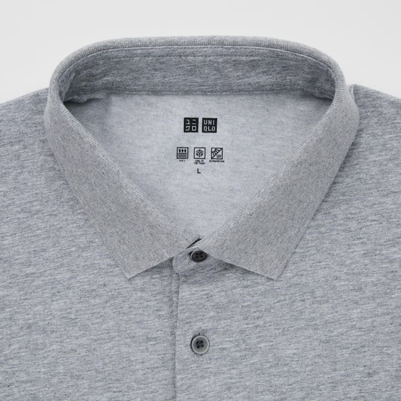 Pánské Polo Triko Uniqlo Airism Long Sleeved Šedé | FYIGPEV-27