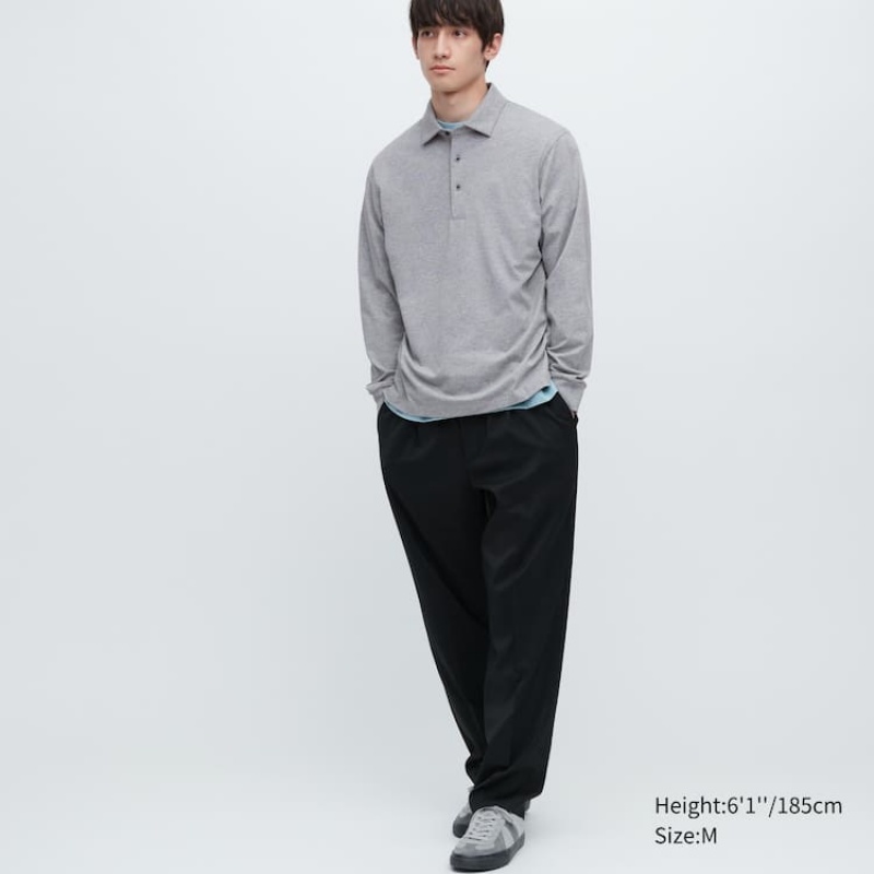 Pánské Polo Triko Uniqlo Airism Long Sleeve Šedé | TEMRILB-70