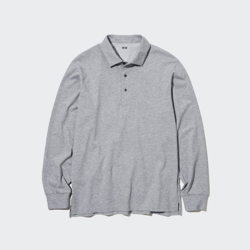 Pánské Polo Triko Uniqlo Airism Long Sleeve Šedé | TEMRILB-70