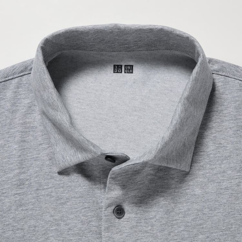 Pánské Polo Triko Uniqlo Airism Long Sleeve Šedé | TEMRILB-70