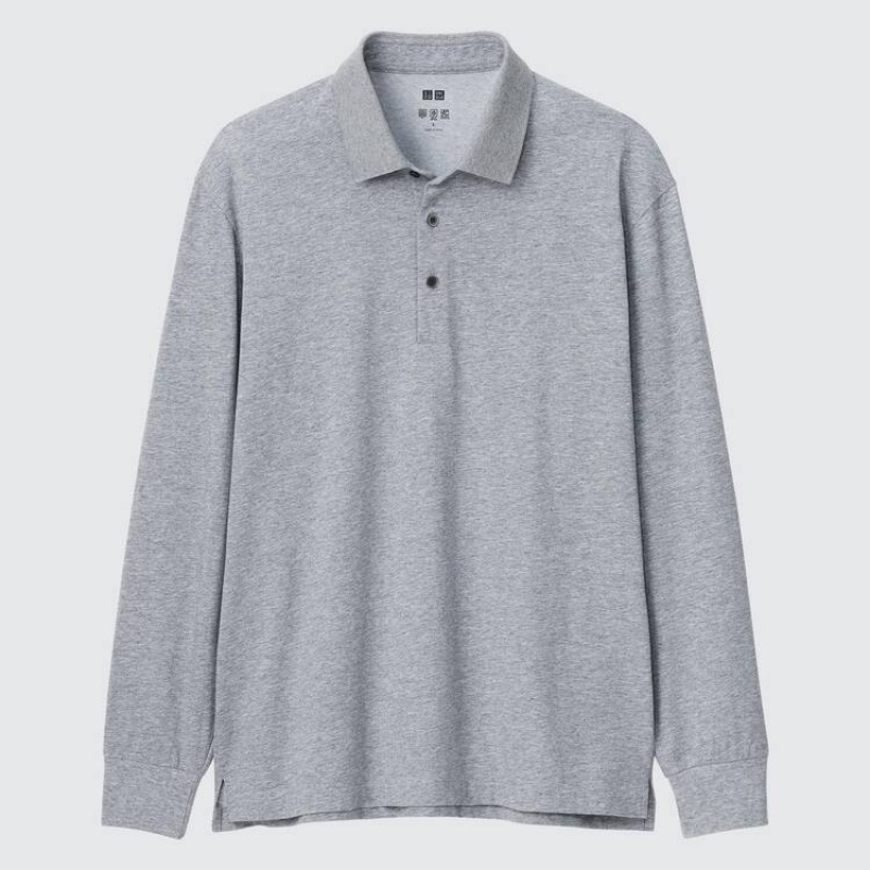 Pánské Polo Triko Uniqlo Airism Long Sleeved Šedé | UNTPDGH-43