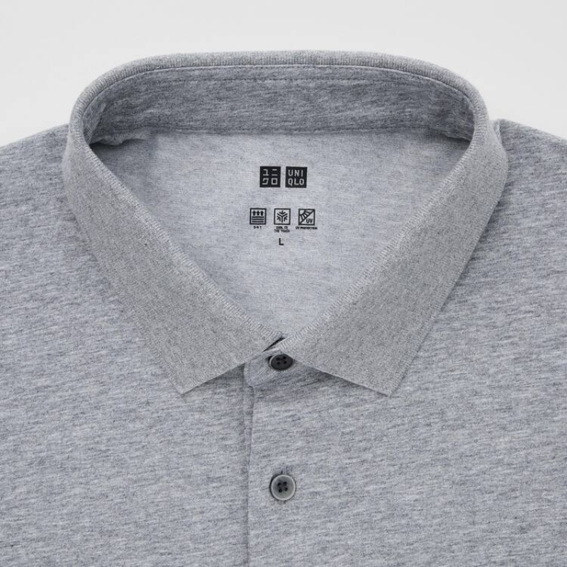 Pánské Polo Triko Uniqlo Airism Long Sleeved Šedé | UNTPDGH-43