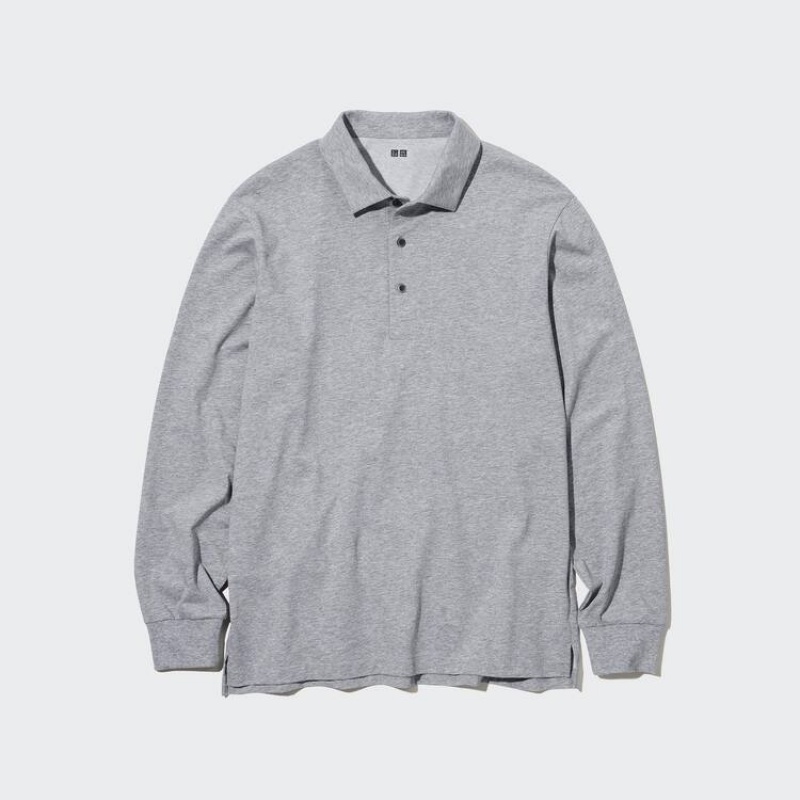 Pánské Polo Triko Uniqlo Airism Long Sleeve Šedé | CLIVTRK-51