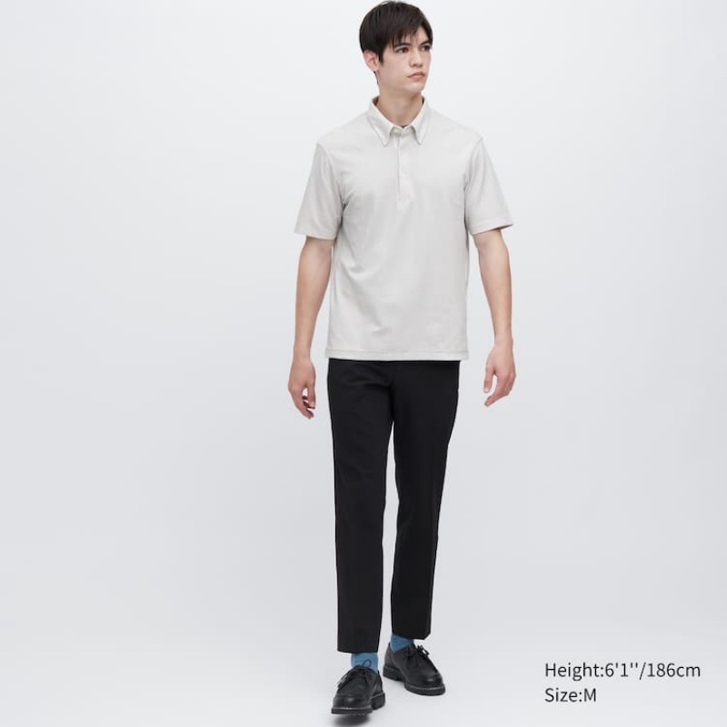 Pánské Polo Triko Uniqlo Airism Pruhovaný (Button-down Collar) Šedé | NCGYUPQ-13