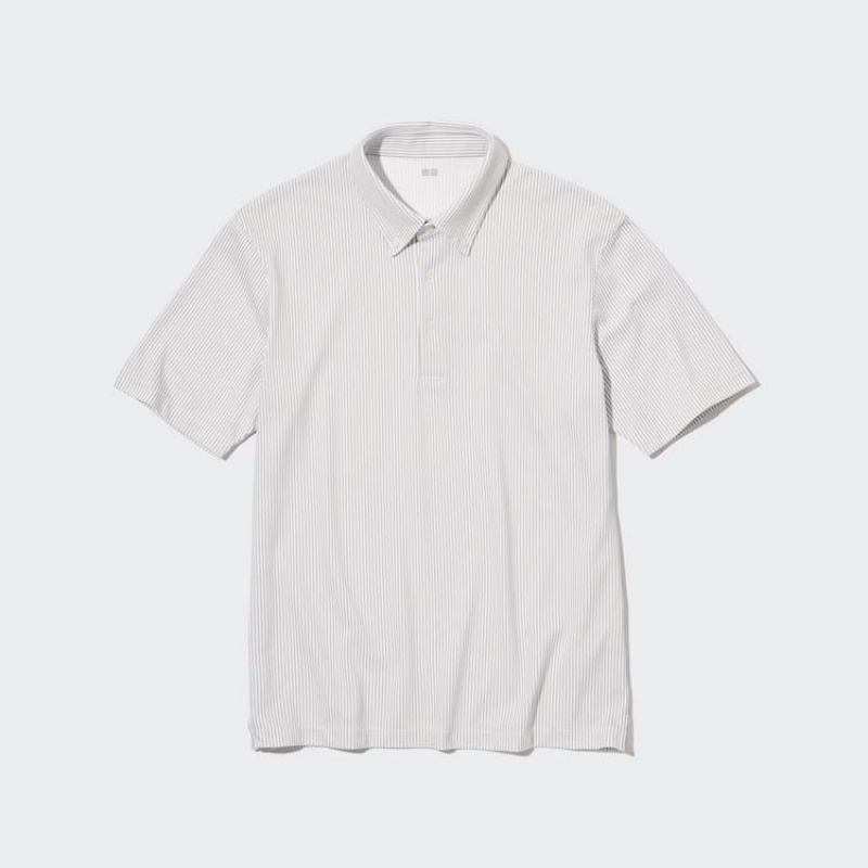 Pánské Polo Triko Uniqlo Airism Pruhovaný (Button-down Collar) Šedé | NCGYUPQ-13