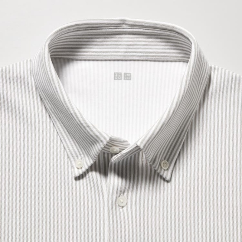 Pánské Polo Triko Uniqlo Airism Pruhovaný (Button-down Collar) Šedé | NCGYUPQ-13