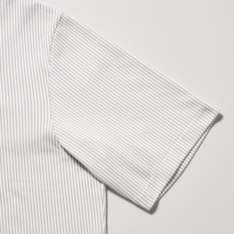 Pánské Polo Triko Uniqlo Airism Pruhovaný (Button-down Collar) Šedé | NCGYUPQ-13