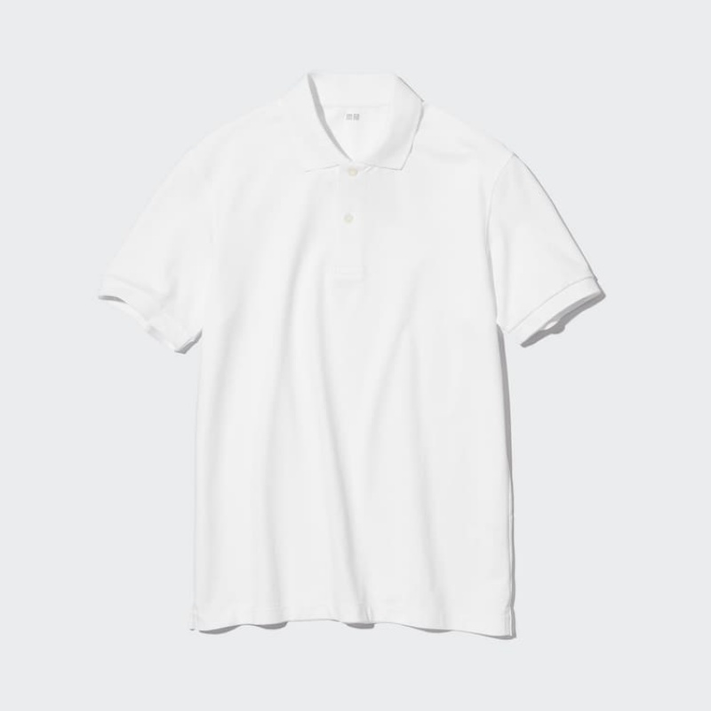 Pánské Polo Triko Uniqlo Dry Piqué Bílé | RSJZOAW-01