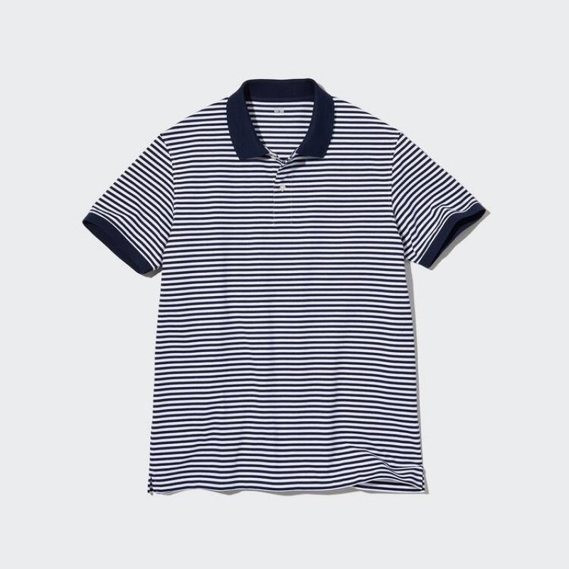 Pánské Polo Triko Uniqlo Dry Piqué Pruhovaný Bílé | NAMLJOU-32