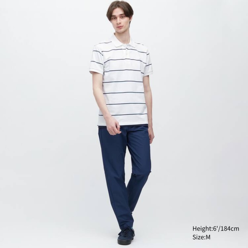 Pánské Polo Triko Uniqlo Dry Piqué Pruhovaný Bílé | DXFYAUT-52