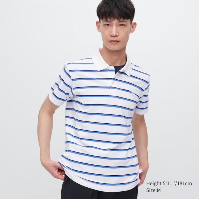 Pánské Polo Triko Uniqlo Dry Piqué Pruhovaný Bílé | RULJDYF-41