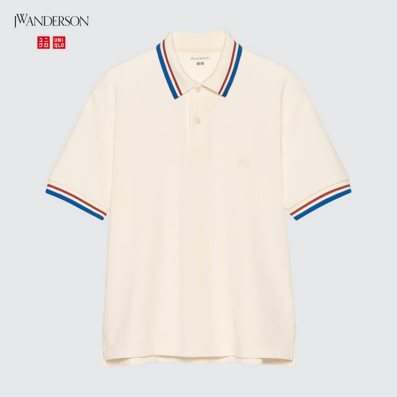 Pánské Polo Triko Uniqlo Jw Anderson Dry Piqué Patterned Bílé | IAGRLEP-86