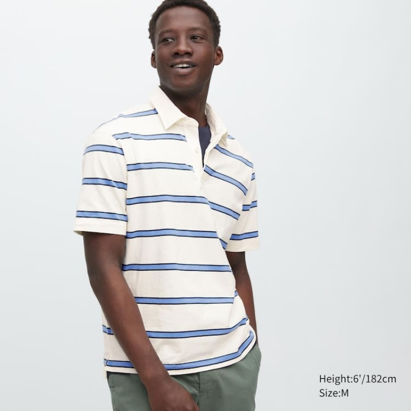 Pánské Polo Triko Uniqlo Rugger Pruhovaný Bílé | EUQJCGB-67