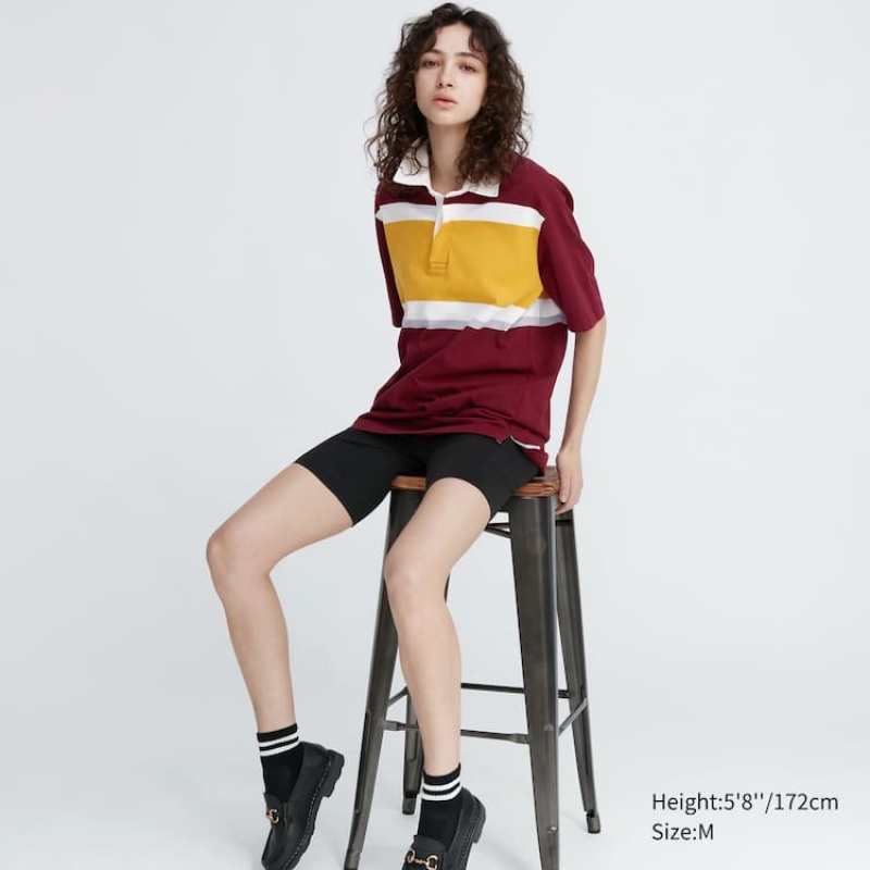 Pánské Polo Triko Uniqlo Rugger Pruhovaný Krátké Sleeved Vínové | IKHPCMZ-58