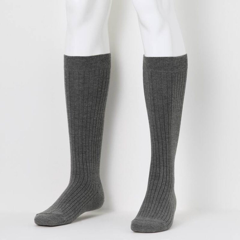 Pánské Ponožky Uniqlo Heattech Žebrovaný Knee High Tmavě Šedé | ZLUXBPD-87