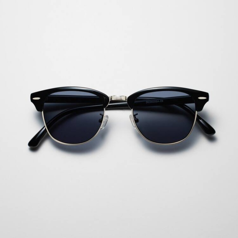 Pánské Sluneční Brýle Uniqlo Browline Sunglasses Černé | MQKOBJC-85