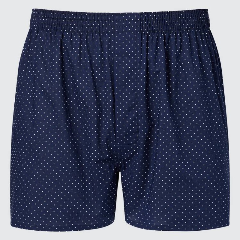 Pánské Spodní Prádlo Uniqlo Woven Dotted Boxerské Tmavě Blankyt | SYQCBHZ-60