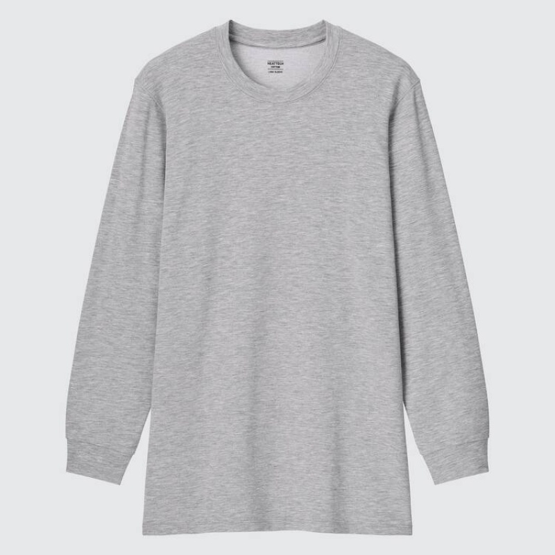 Pánské Topy Uniqlo Heattech Extra Warm Bavlněné Heather Crew Neck Long Sleeved Thermal Šedé | KGZIFUP-16