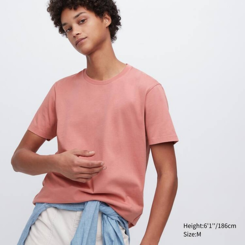 Pánské Tričko Uniqlo 100% Supima Bavlněné Crew Neck Krátké Sleeved Růžové | SDQLWCU-41