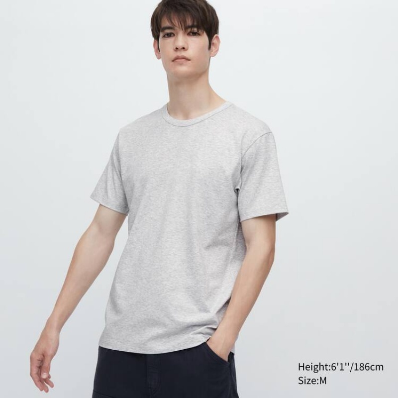 Pánské Tričko Uniqlo Airism Bavlněné Crew Neck Krátké Sleeved Šedé | SUIMYFW-98