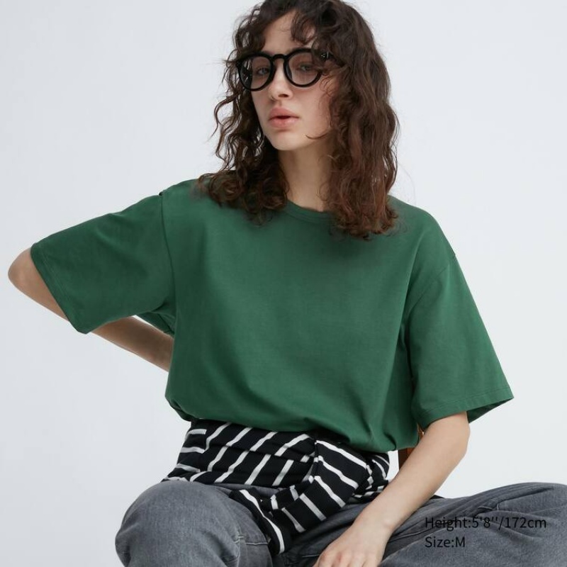 Pánské Tričko Uniqlo Airism Bavlněné Crew Neck Krátké Sleeved Zelene | EFYZDBA-89