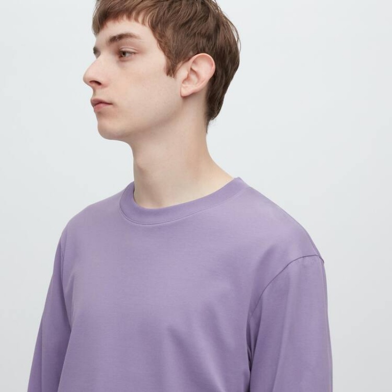 Pánské Tričko Uniqlo Airism Bavlněné Crew Neck Long Sleeved Fialové | RCAOENB-59