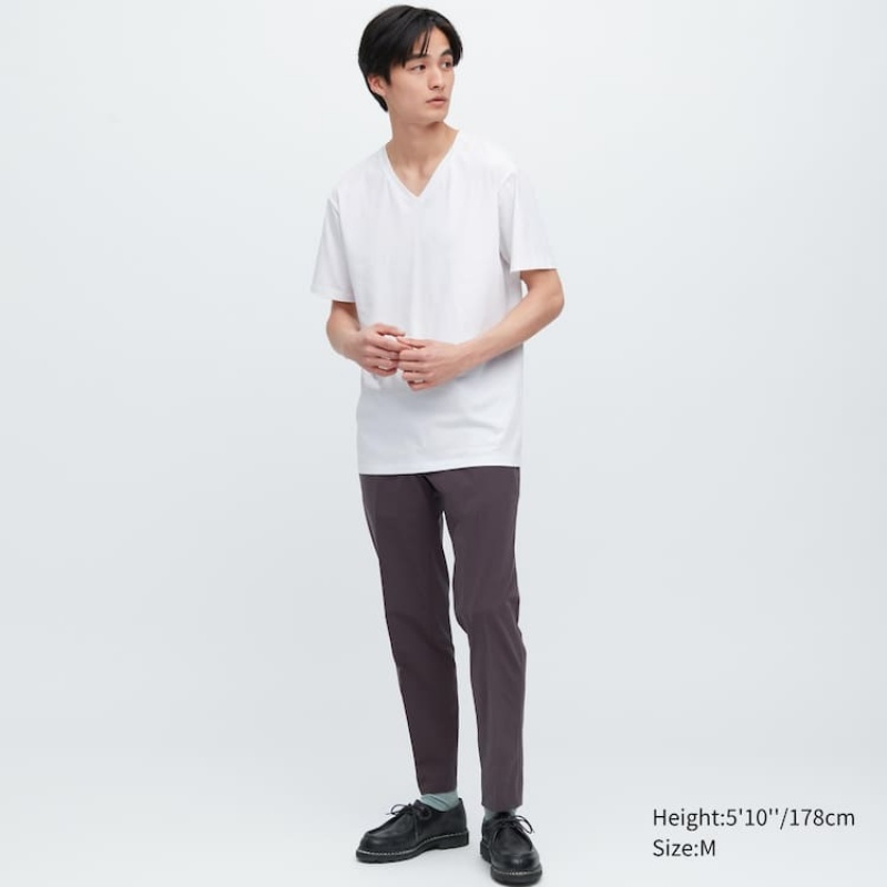 Pánské Tričko Uniqlo Airism Bavlněné V Neck Krátké Sleeved Bílé | XUHYCDQ-14