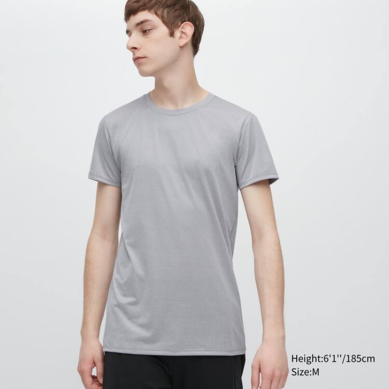 Pánské Tričko Uniqlo Airism Heather Crew Neck Krátké Sleeved Světle Šedé | WHKTSQB-93