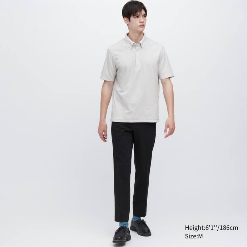 Pánské Tričko Uniqlo Airism Pruhovaný (Button-down Collar) Šedé | AXGYRKV-37