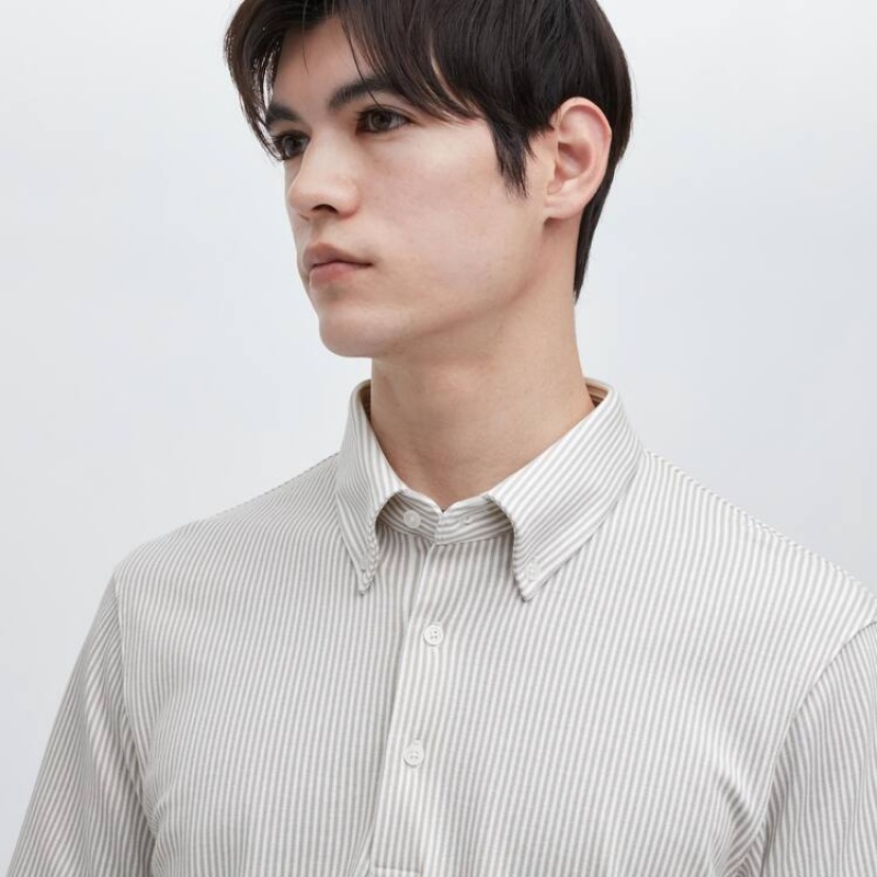 Pánské Tričko Uniqlo Airism Pruhovaný (Button-down Collar) Šedé | AXGYRKV-37