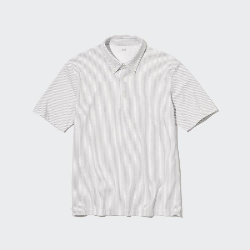 Pánské Tričko Uniqlo Airism Pruhovaný (Button-down Collar) Šedé | AXGYRKV-37