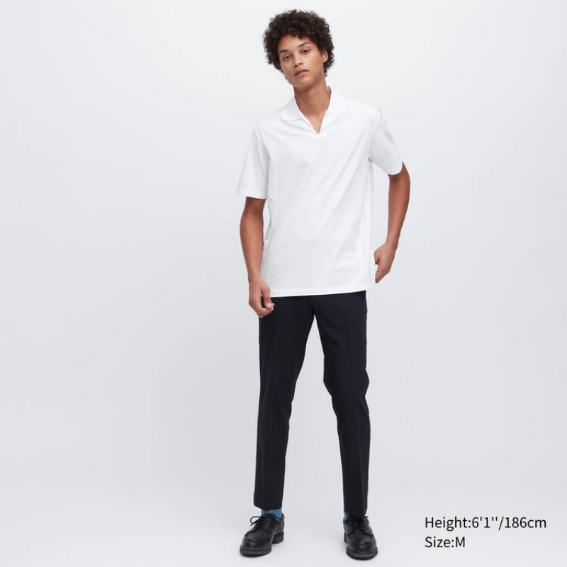 Pánské Tričko Uniqlo Airism (Skipper Collar) Bílé | FYPHCZG-42