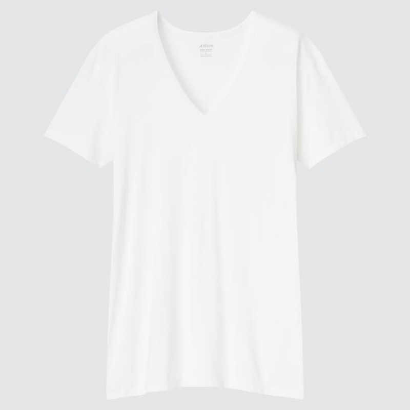 Pánské Tričko Uniqlo Airism V Neck Bílé | SWLGOZQ-96