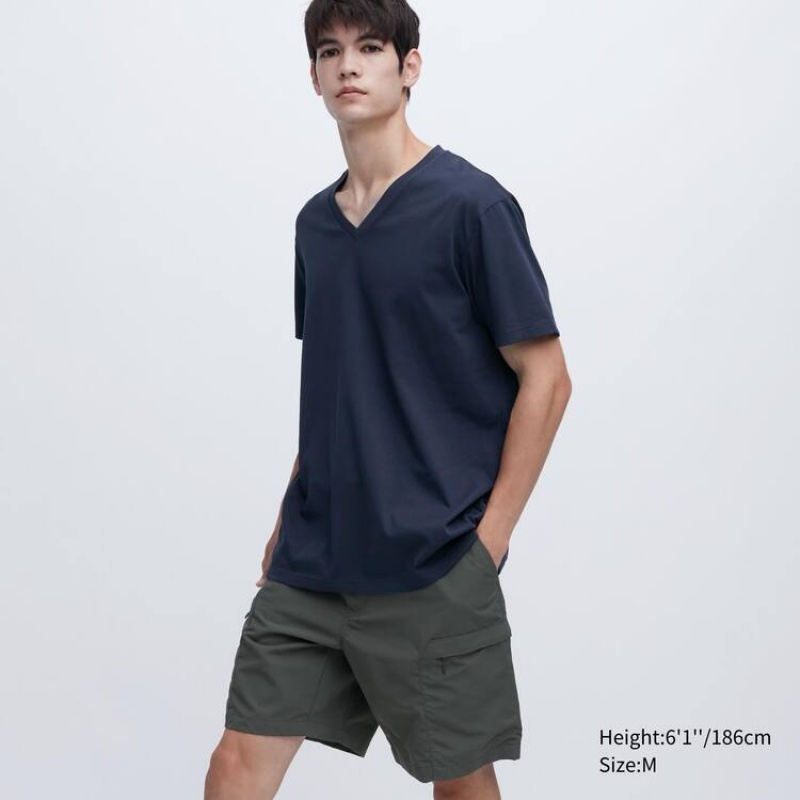 Pánské Tričko Uniqlo Dry Colour V Neck (2020 Season) Tmavě Blankyt | XJHFGTU-43