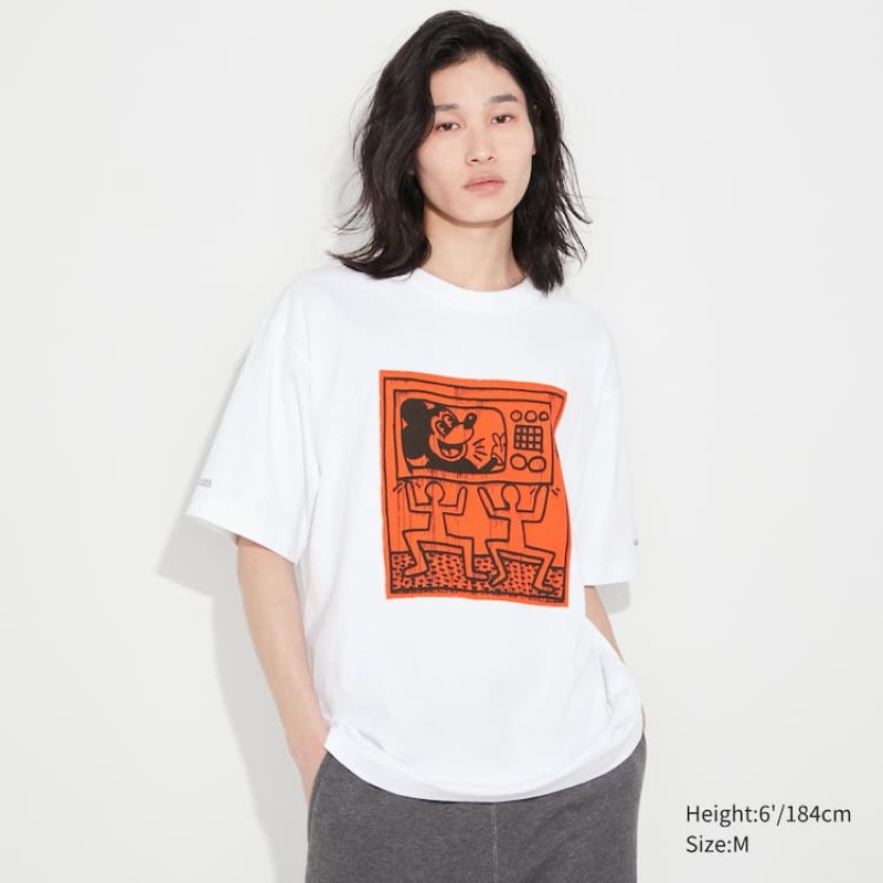 Pánské Tričko Uniqlo Mickey X Keith Haring Ut Grafická Bílé | XICMZTU-97