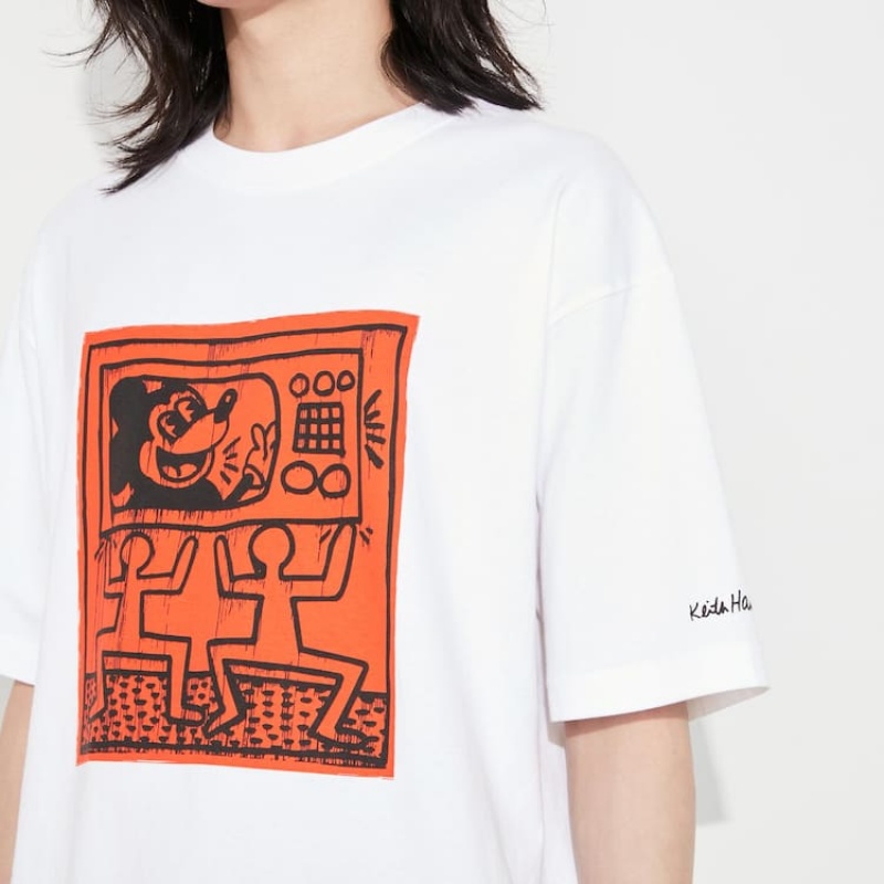 Pánské Tričko Uniqlo Mickey X Keith Haring Ut Grafická Bílé | XICMZTU-97