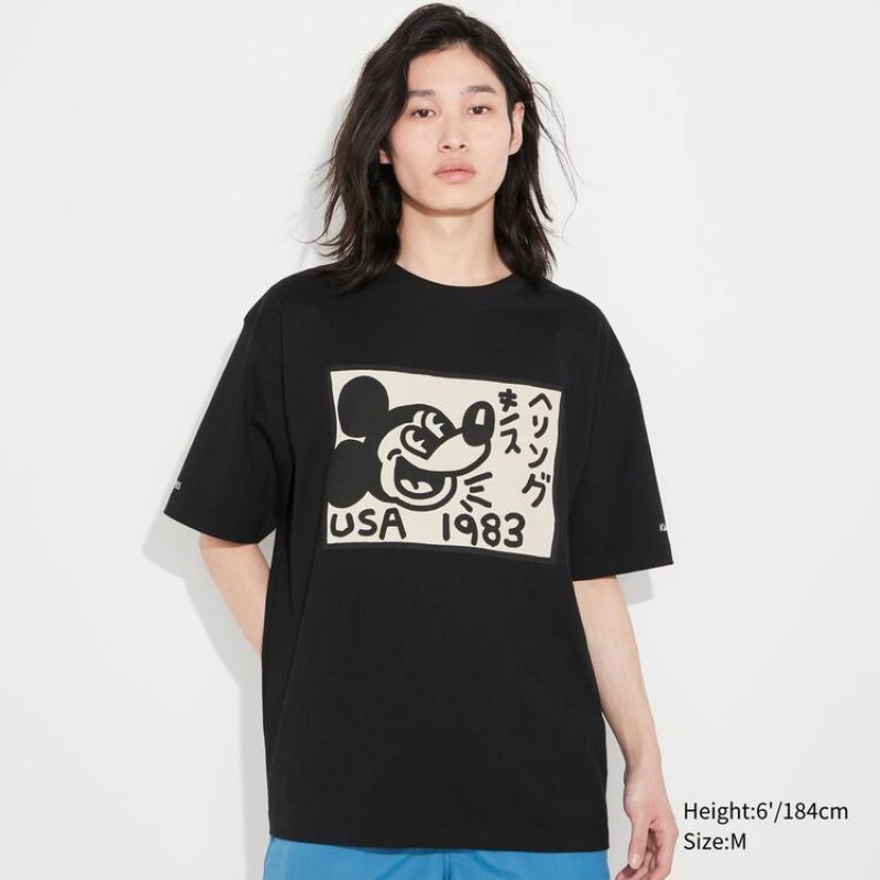 Pánské Tričko Uniqlo Mickey X Keith Haring Ut Grafická Černé | ETHRYXK-42