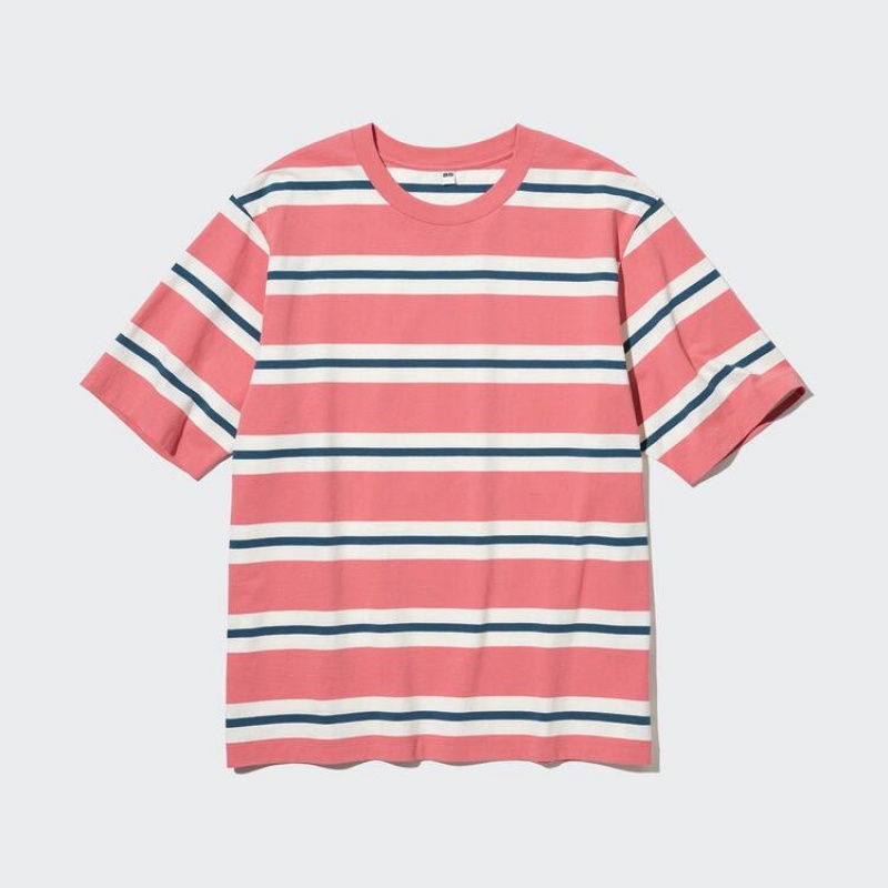 Pánské Tričko Uniqlo Oversized Pruhovaný Half Sleeved Růžové | VEGRUTS-61