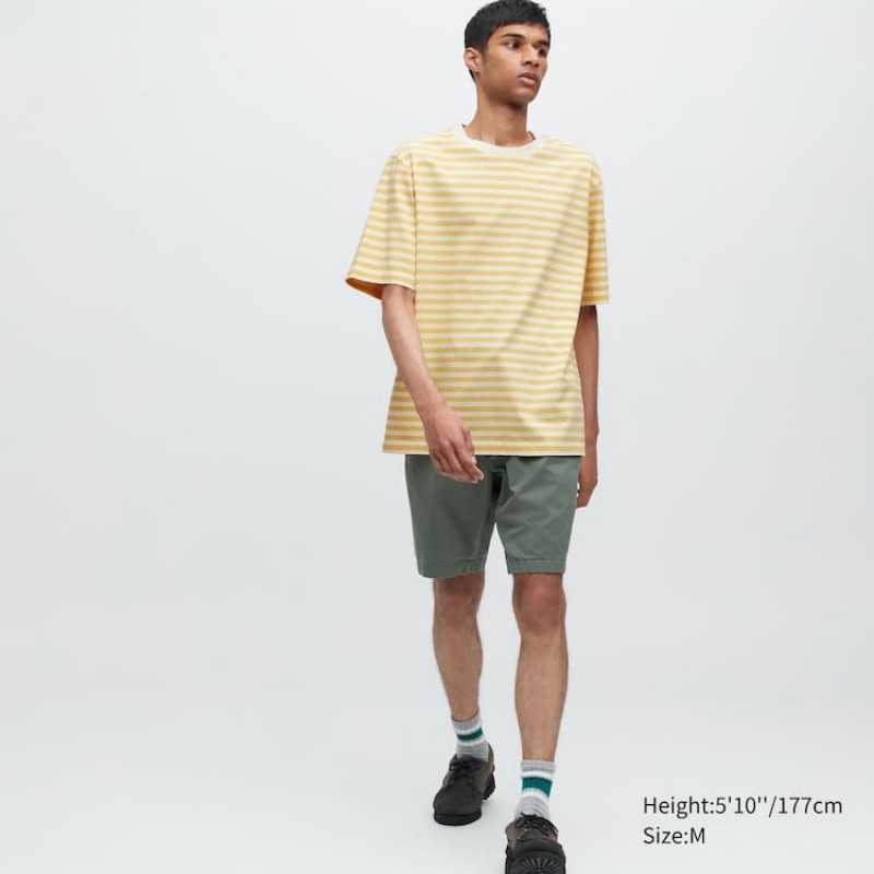 Pánské Tričko Uniqlo Oversized Pruhovaný Half Sleeved Žluté | TLAWOGF-49