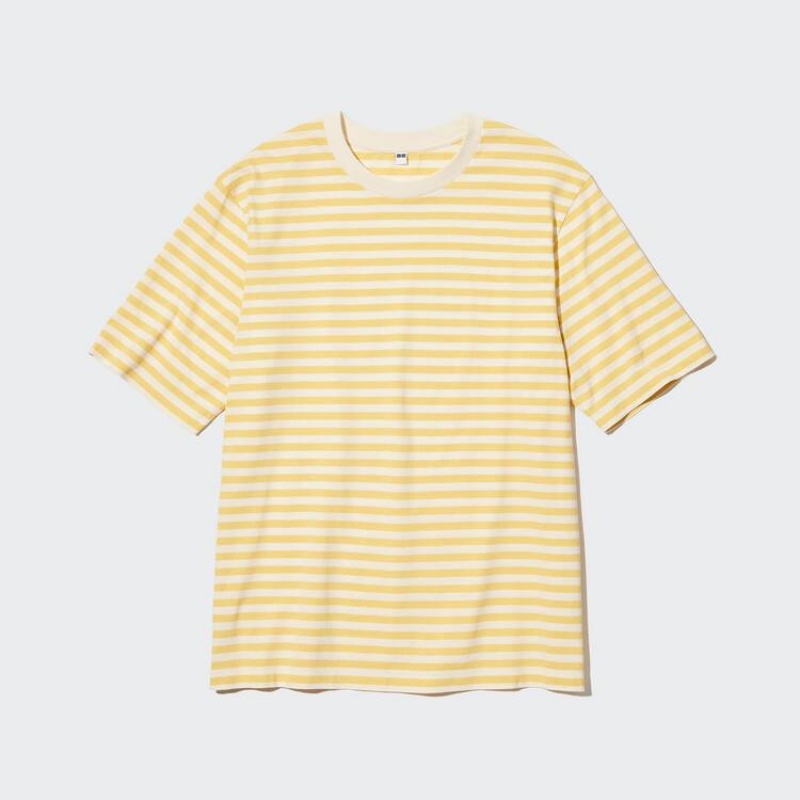 Pánské Tričko Uniqlo Oversized Pruhovaný Half Sleeved Žluté | TLAWOGF-49