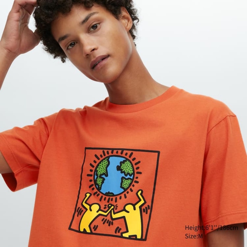 Pánské Tričko Uniqlo Peace For All Ut Grafická (Keith Haring) Oranžové | ODBGCFN-79