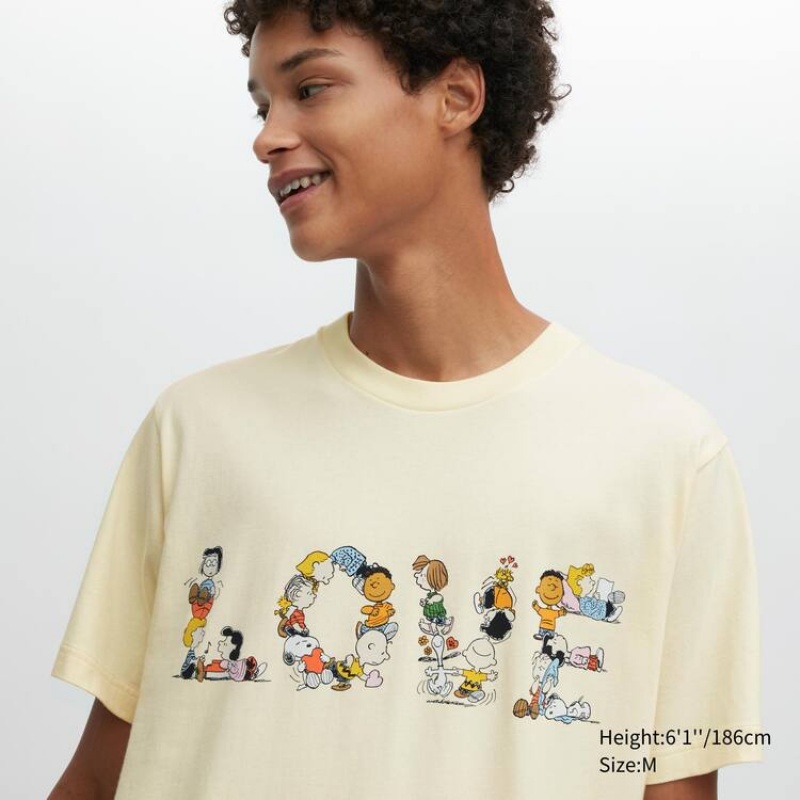 Pánské Tričko Uniqlo Peace For All Ut Grafická (Peanuts) Žluté | BZSJNQL-54