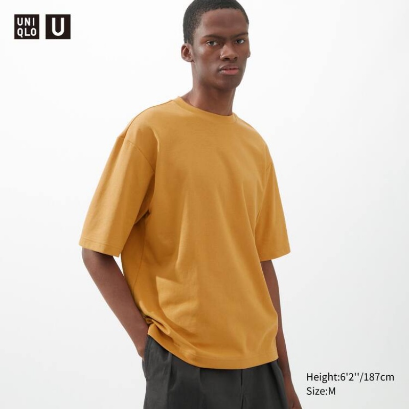 Pánské Tričko Uniqlo U Airism Bavlněné Crew Neck Oversized Fit Half Sleeved Oranžové | UMFXYES-68