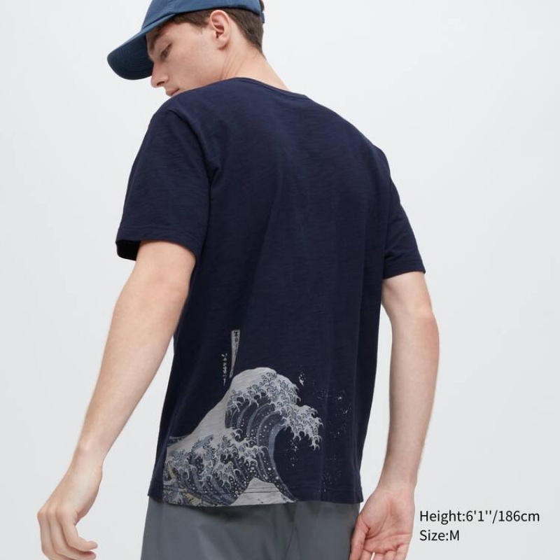 Pánské Tričko Uniqlo Ukiyo-e Archive Ut Grafická Tmavě Blankyt | ETDGOVQ-32